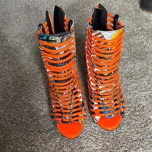 Vibrant Orange Strappy Women's Shoes